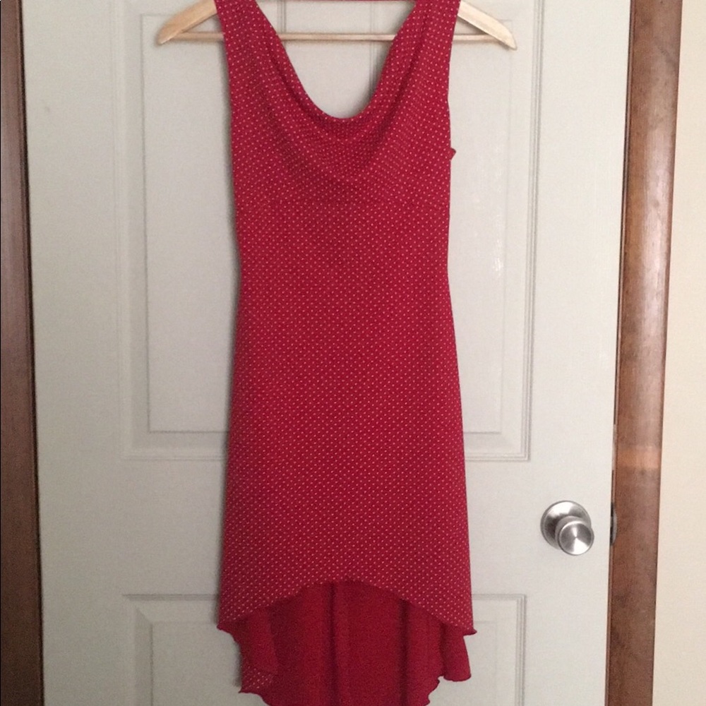 Red mini white polka dot dress